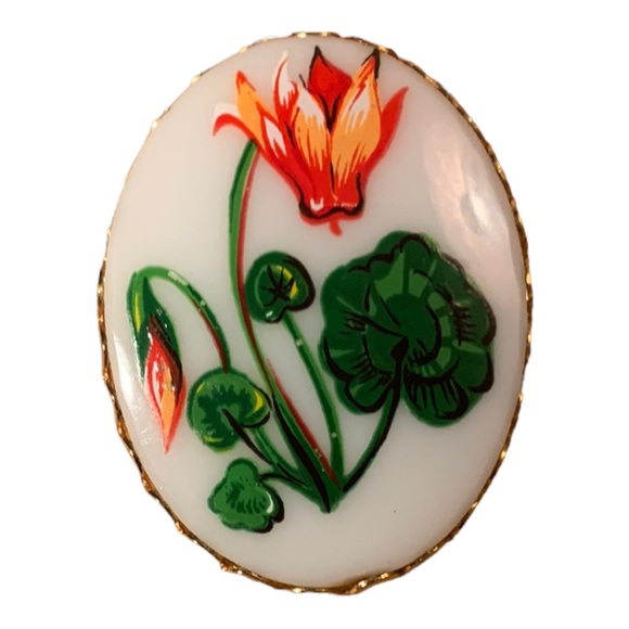VTG Cloisonne Enamel Water Lilies Green Leaf Colourful Flower Brooch Lapel Pin - Picture 6 of 6